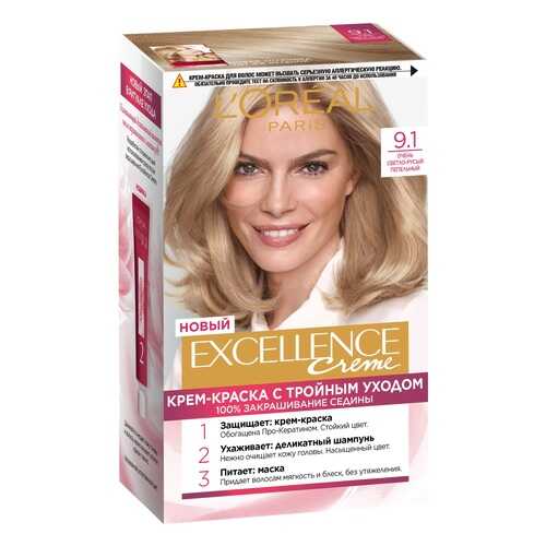 Крем-краска для волос LOreal Excellence стойкая тон 9.1 Очень светло-русый пепельный в Рени